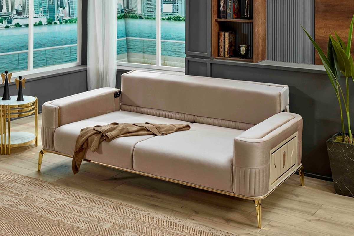 Furnia Armoni Convertible Sofa - Beige, Fabric