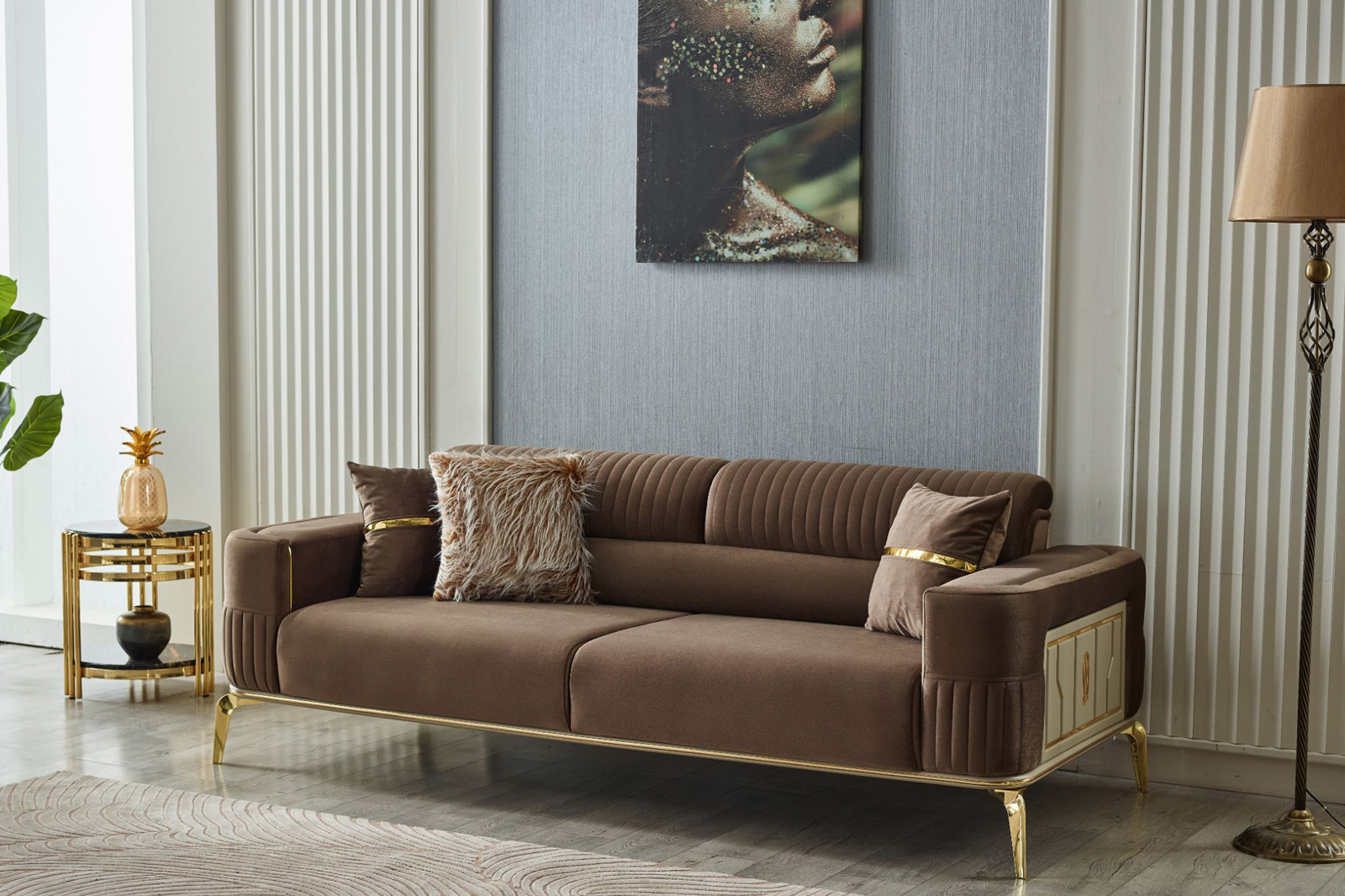 Furnia Armoni Convertible Sofa - Brown, Fabric