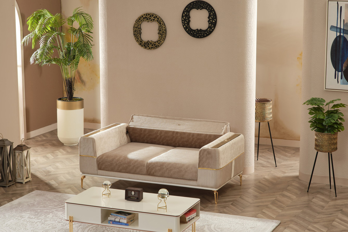 Furnia - Berlin Stationary Loveseat in Beige, Fabric