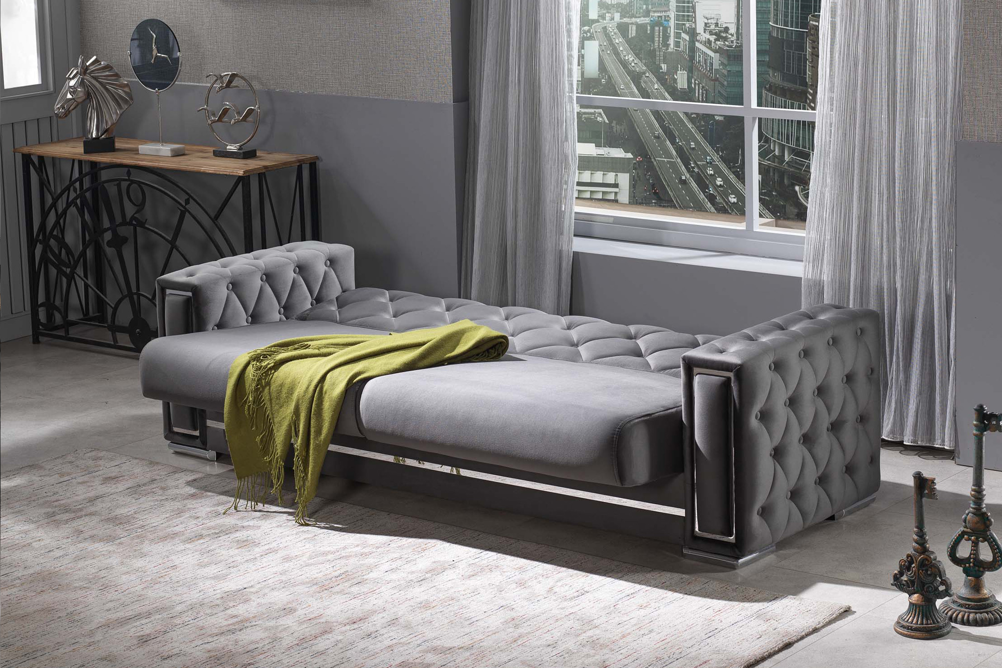 Furnia Bolivya Convertible Sleeper Sofa - Gray, Fabric