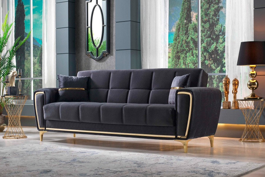 Furnia - Boston Convertible Sofa in Anthracite, Fabric