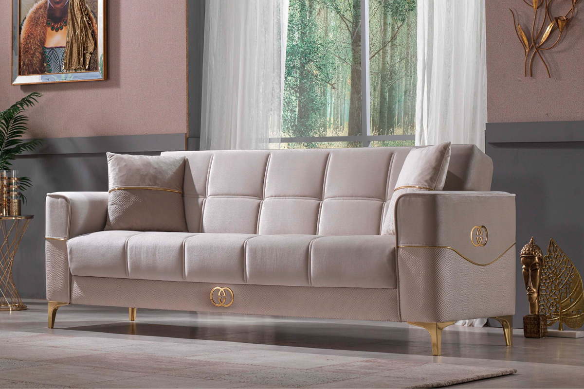 Furnia - Clara Convertible Sofa in Beige, Fabric