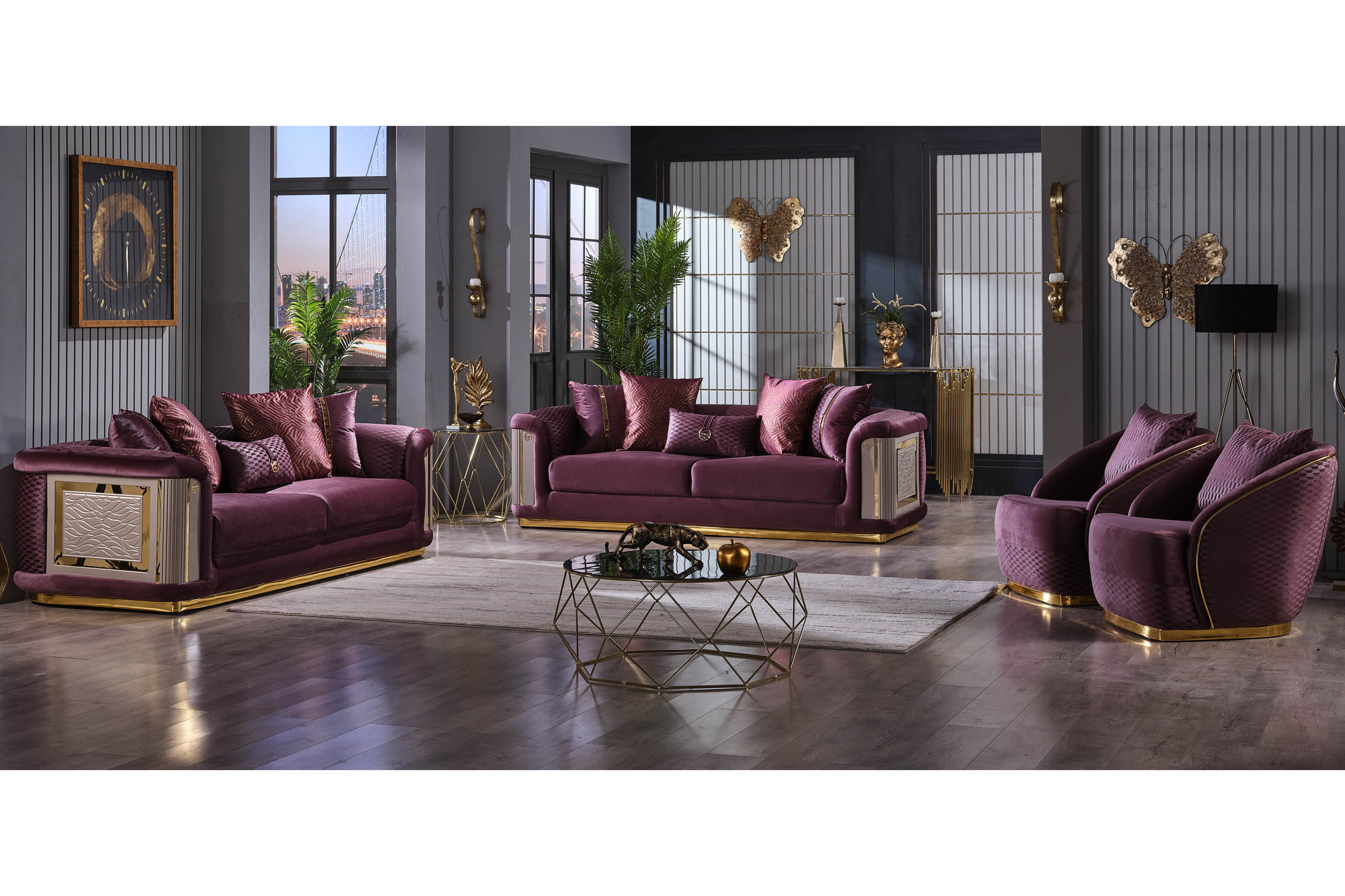 Furnia Elegance Stationary Sofa - Fuscia, Fabric