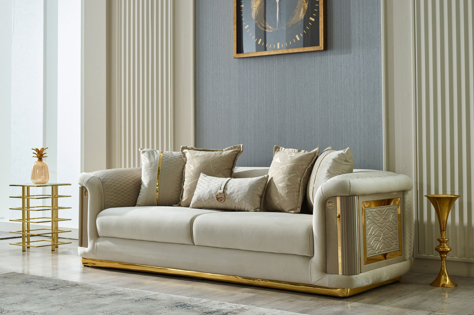 Furnia Elegance Stationary Sofa - Cream, Fabric