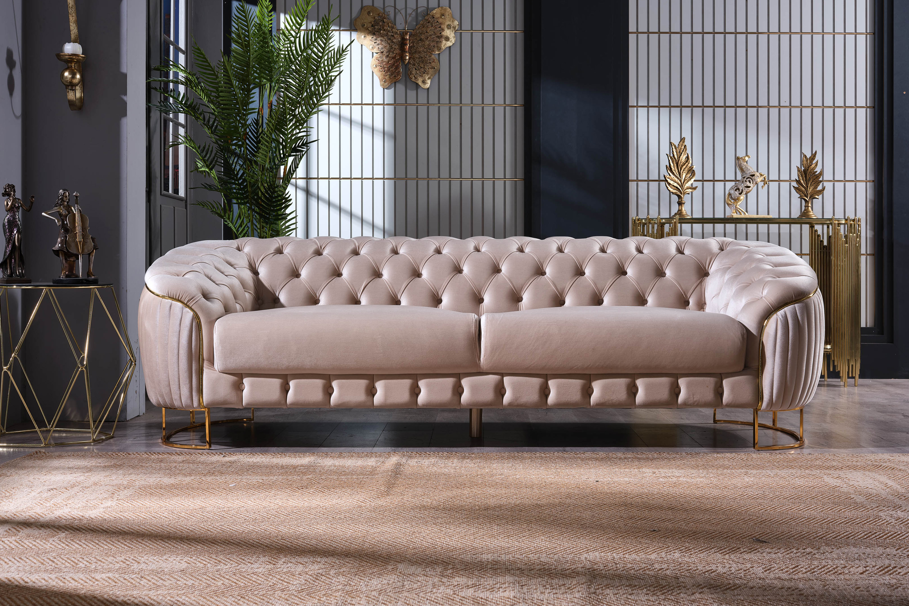 Furnia Lucas Stationary Sofa - Beige, Fabric