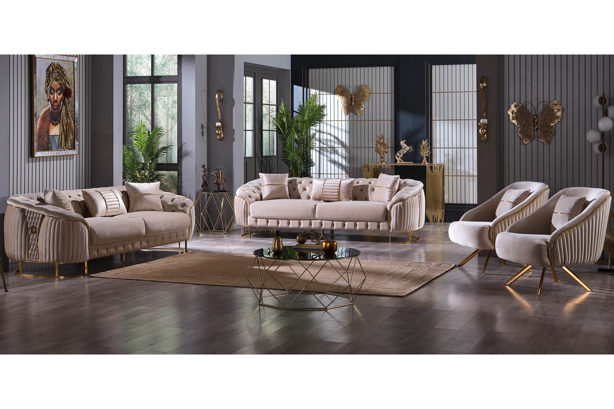 Furnia Lucas Stationary Sofa - Beige, Fabric