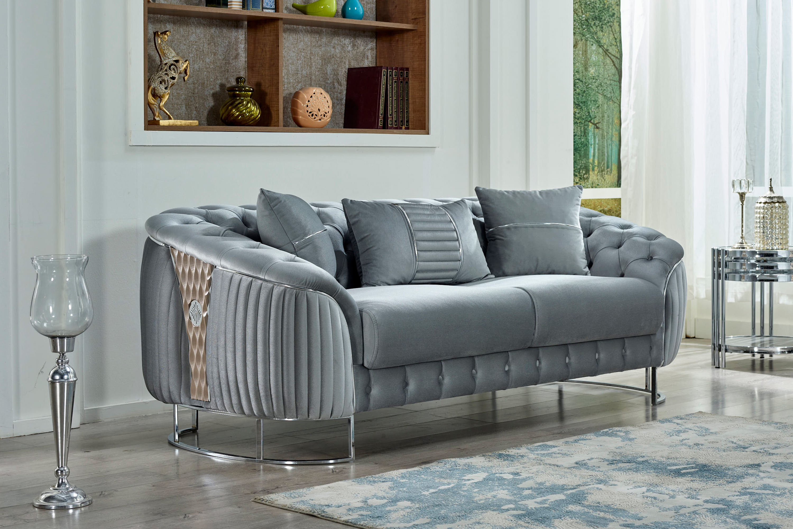 Furnia Lucas Stationary Loveseat - Light Gray, Fabric