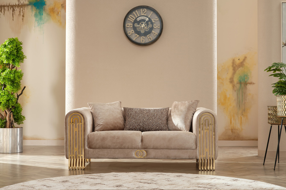 Furnia - Monaco Stationary Sofa in Beige, Fabric