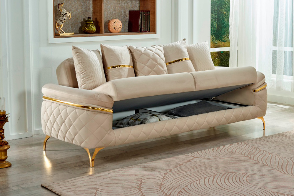 Furnia - Orlando Convertible Sofa in Cream, Fabric