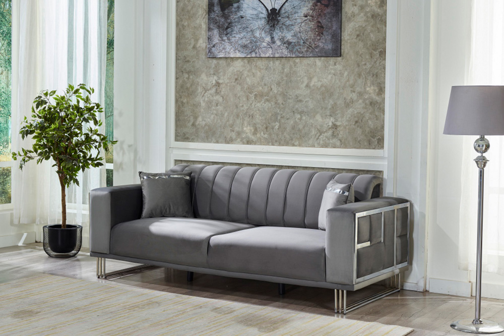 Furnia Puzzle Convertible Sleeper Sofa - Light Gray, Fabric