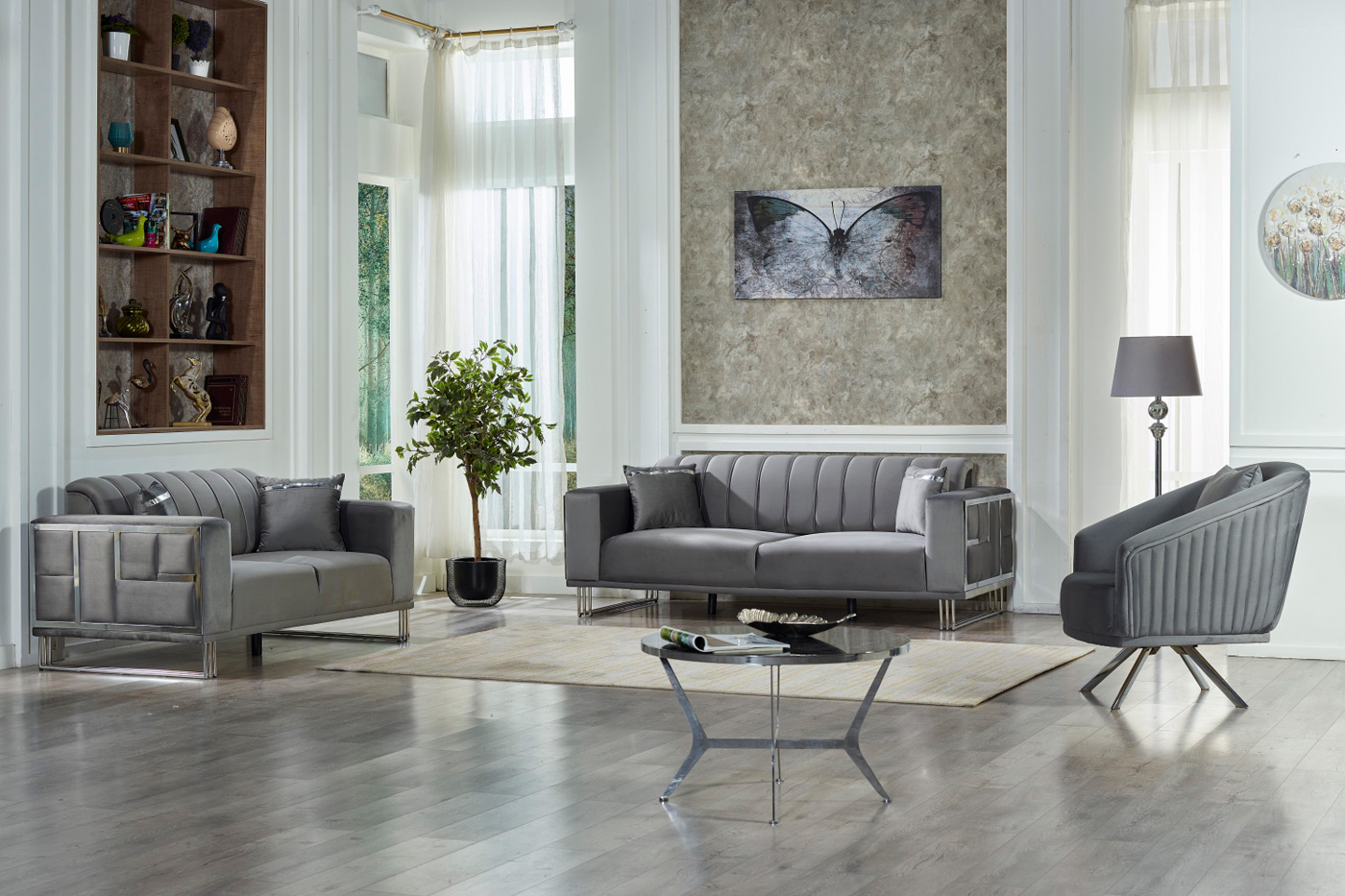 Furnia Puzzle Convertible Sleeper Sofa - Light Gray, Fabric