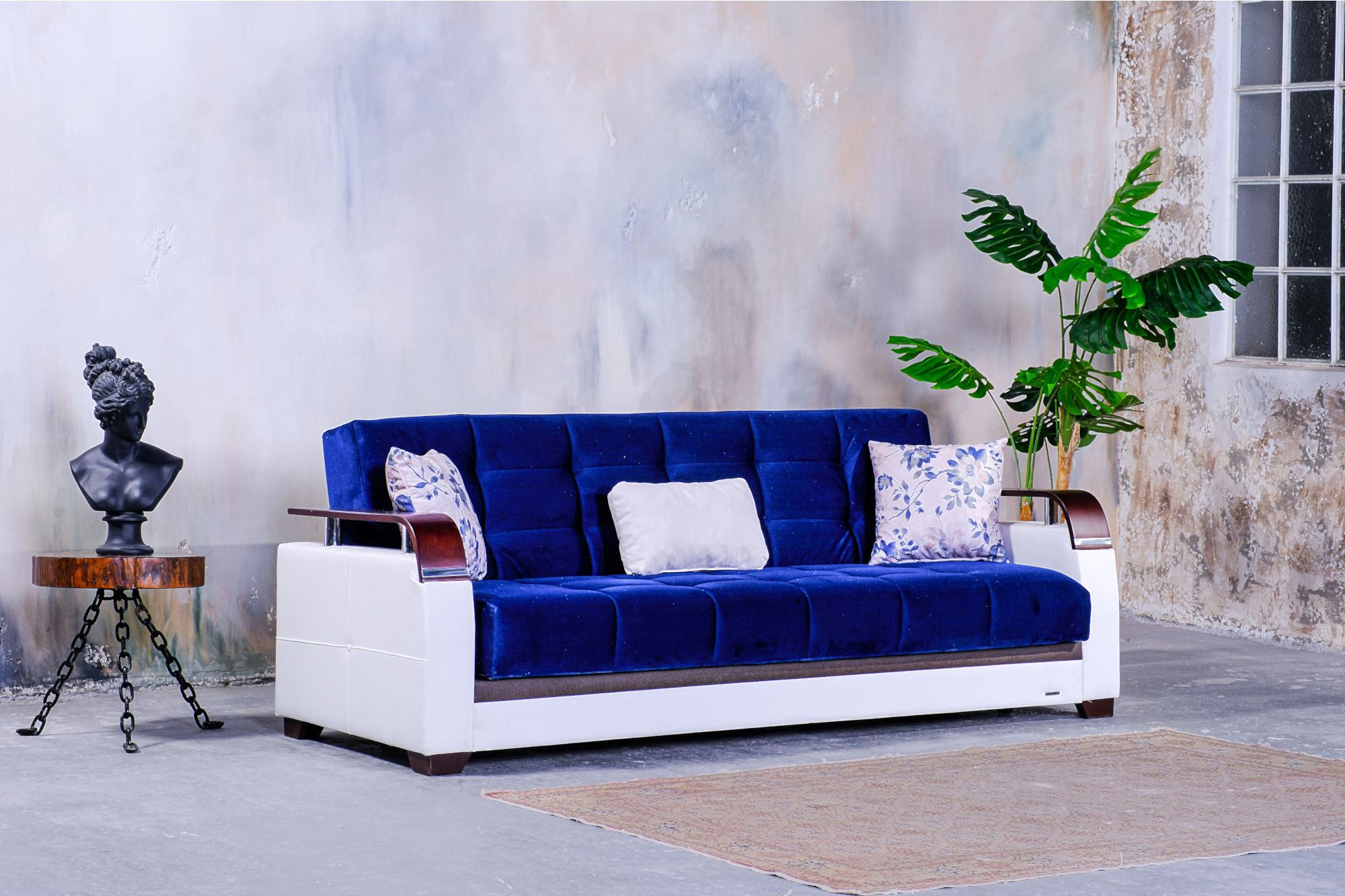 Furnia - Regina Convertible Sleeper Sofa in Navy Blue, Fabric