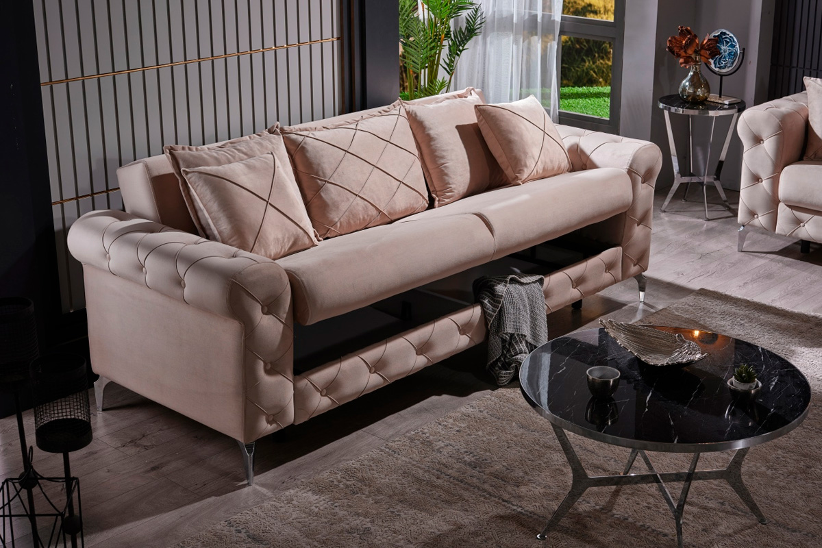 Furnia Riva Convertible Sofa - Cream, Fabric