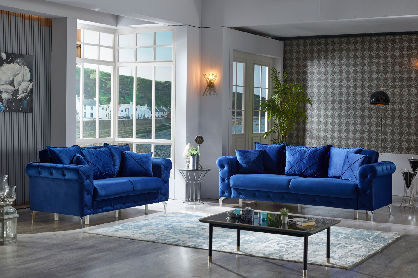 Furnia Riva Convertible Sofa - Dark Blue, Fabric