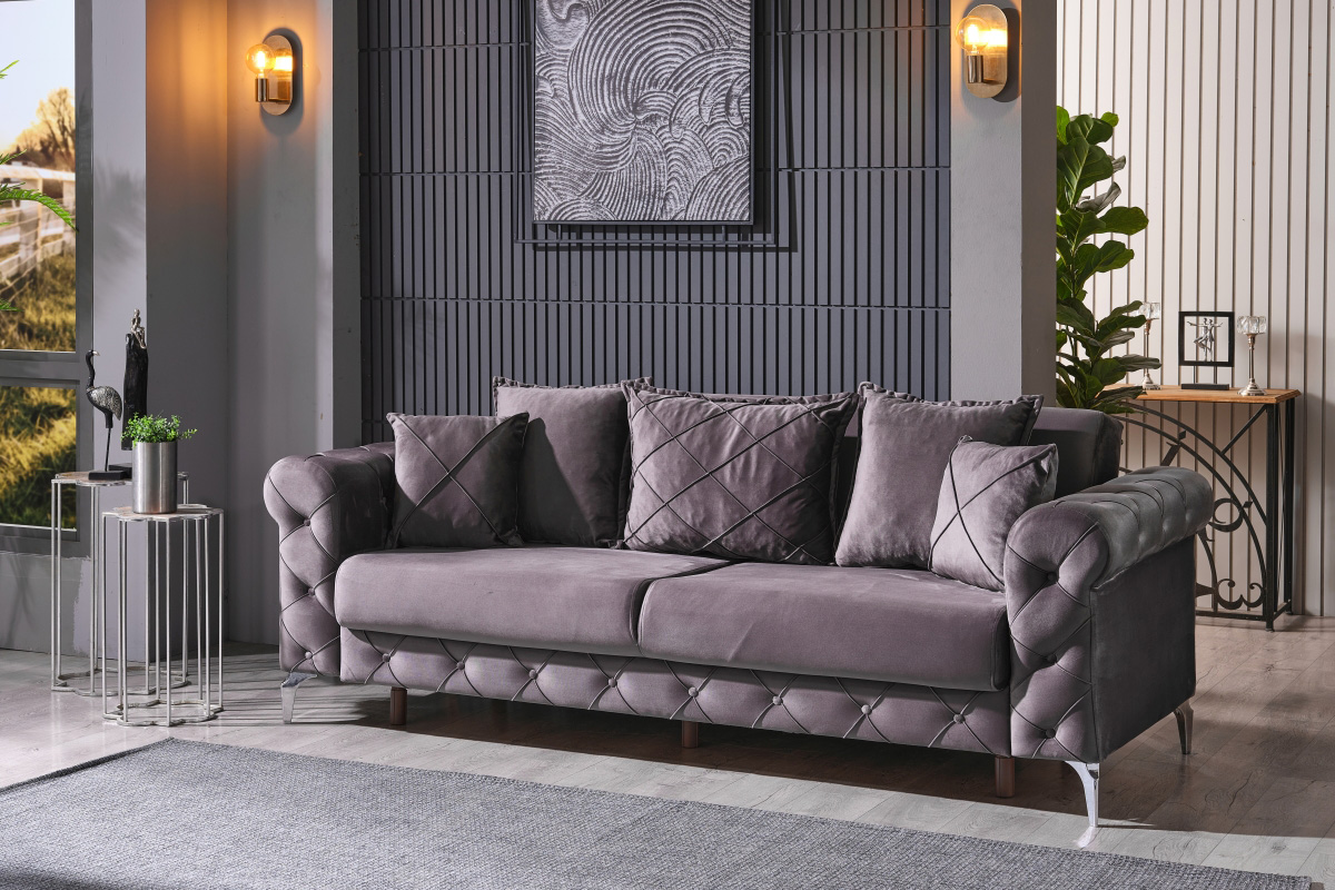 Furnia Riva Convertible Sofa - Gray, Fabric