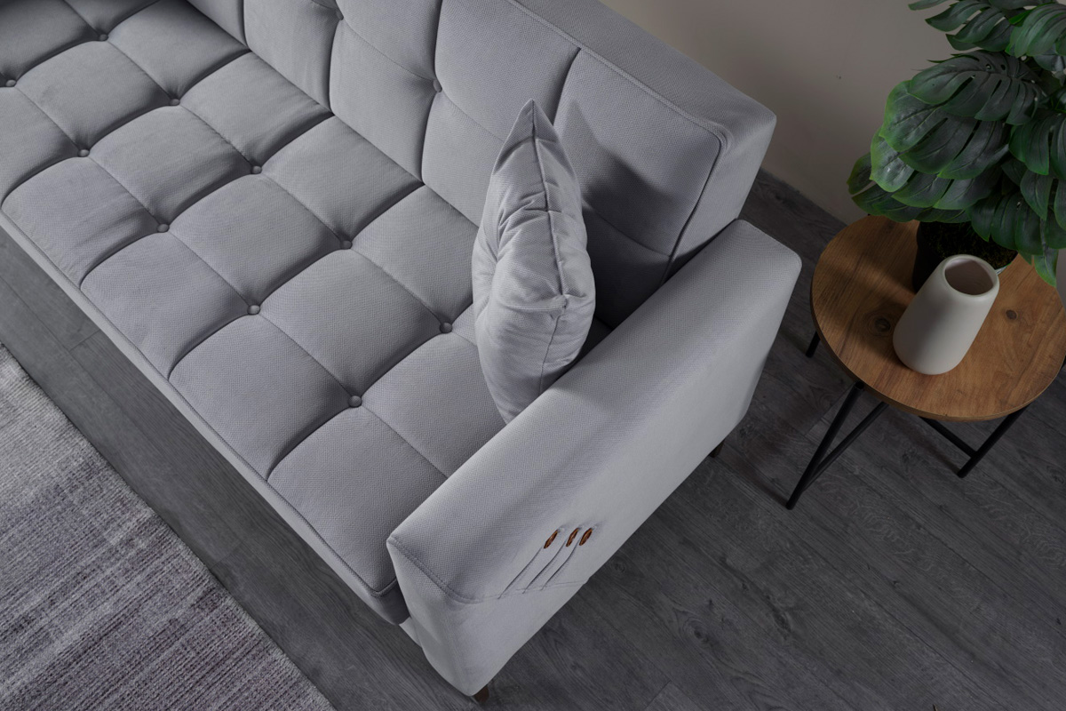 Furnia Step Convertible Sofa - Light Gray, Fabric