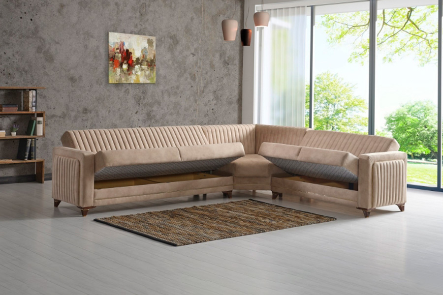 Furnia - Line Modular Right Facing Sectional in Cream, Fabric