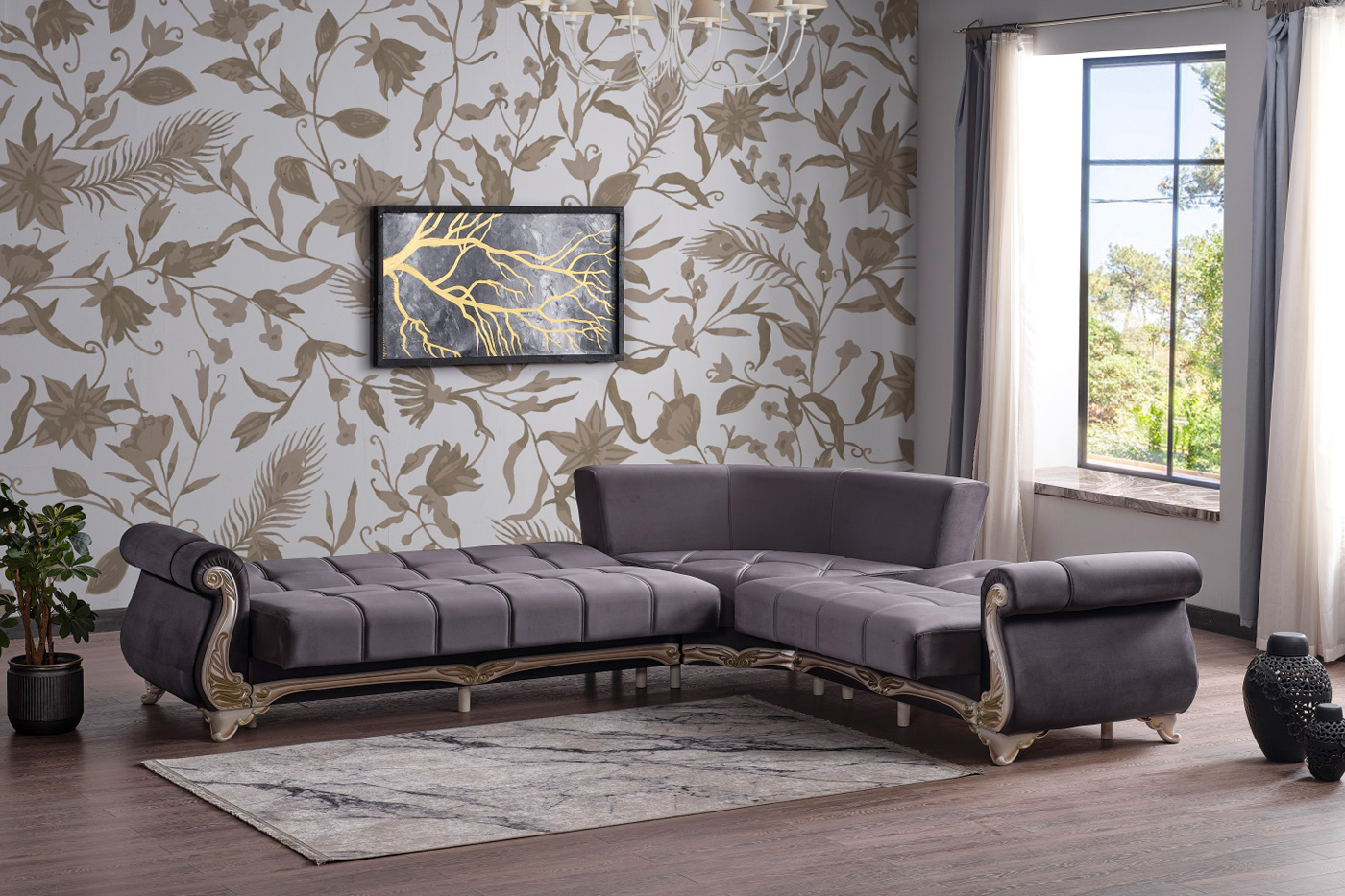 Furnia Karizma Modular Right Facing Sectional - Anthracite, Fabric