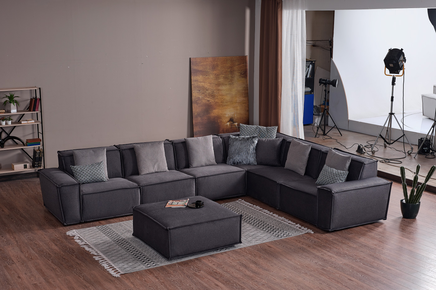 Furnia Padova Modular Sectional with Ottoman - Gray, Fabric