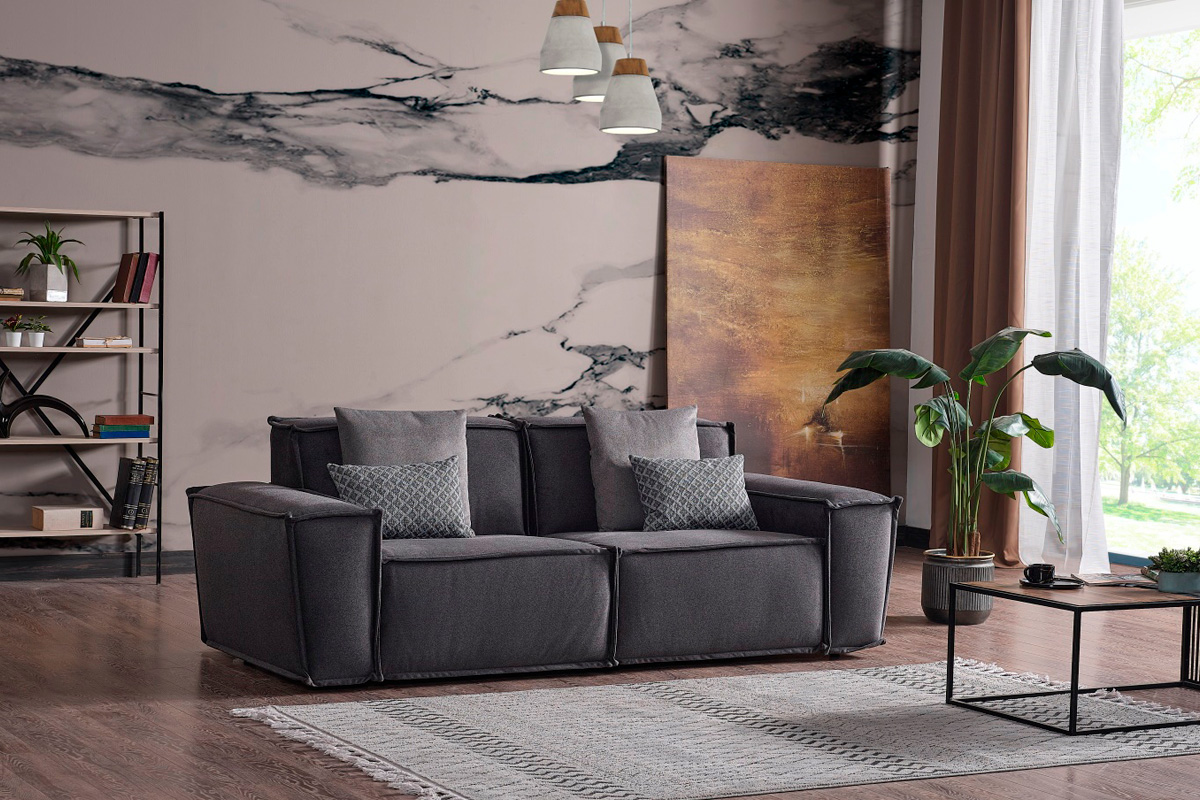 Furnia Padova Modular Sectional with Ottoman - Gray, Fabric