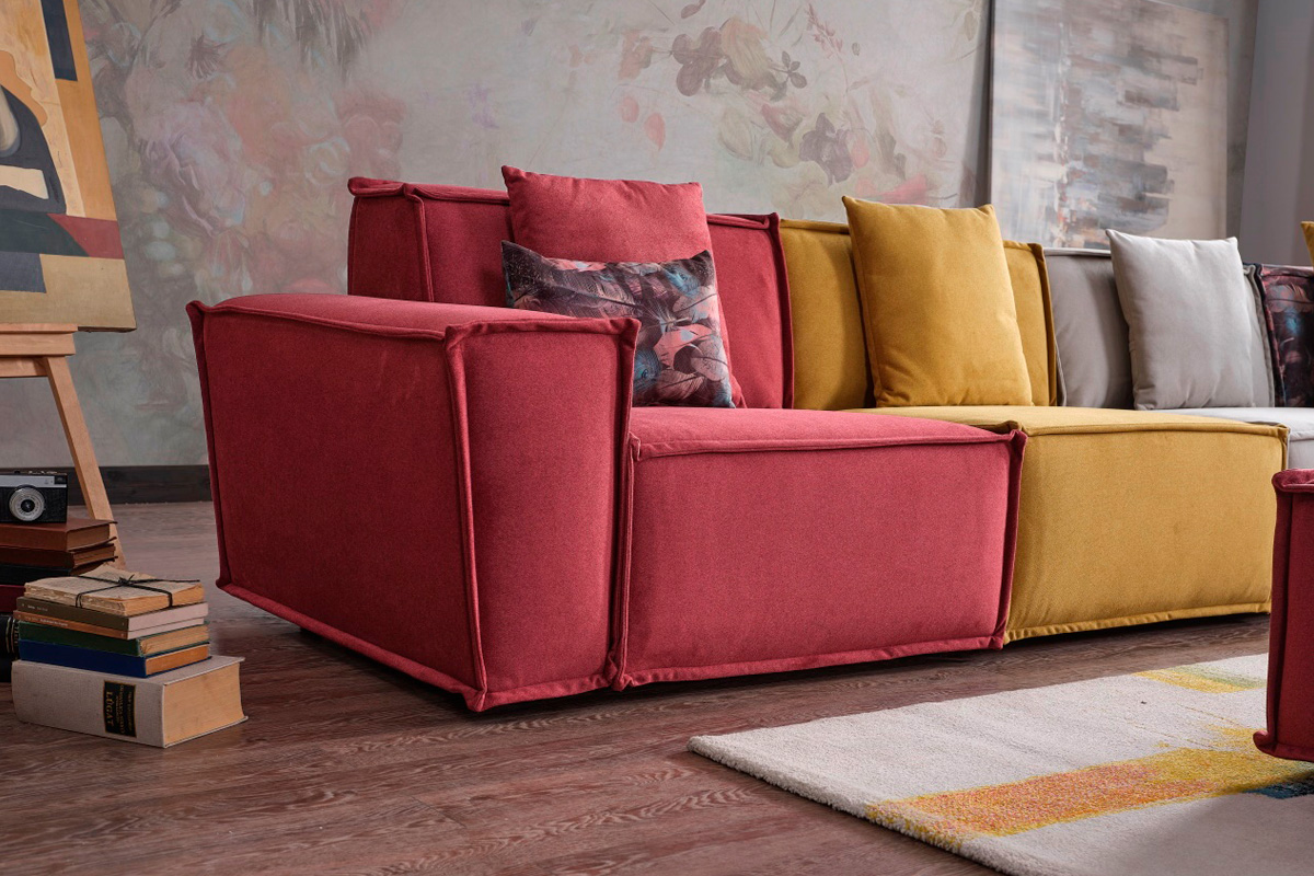 Furnia Padova Modular Sectional with Ottoman - Multicolor, Fabric