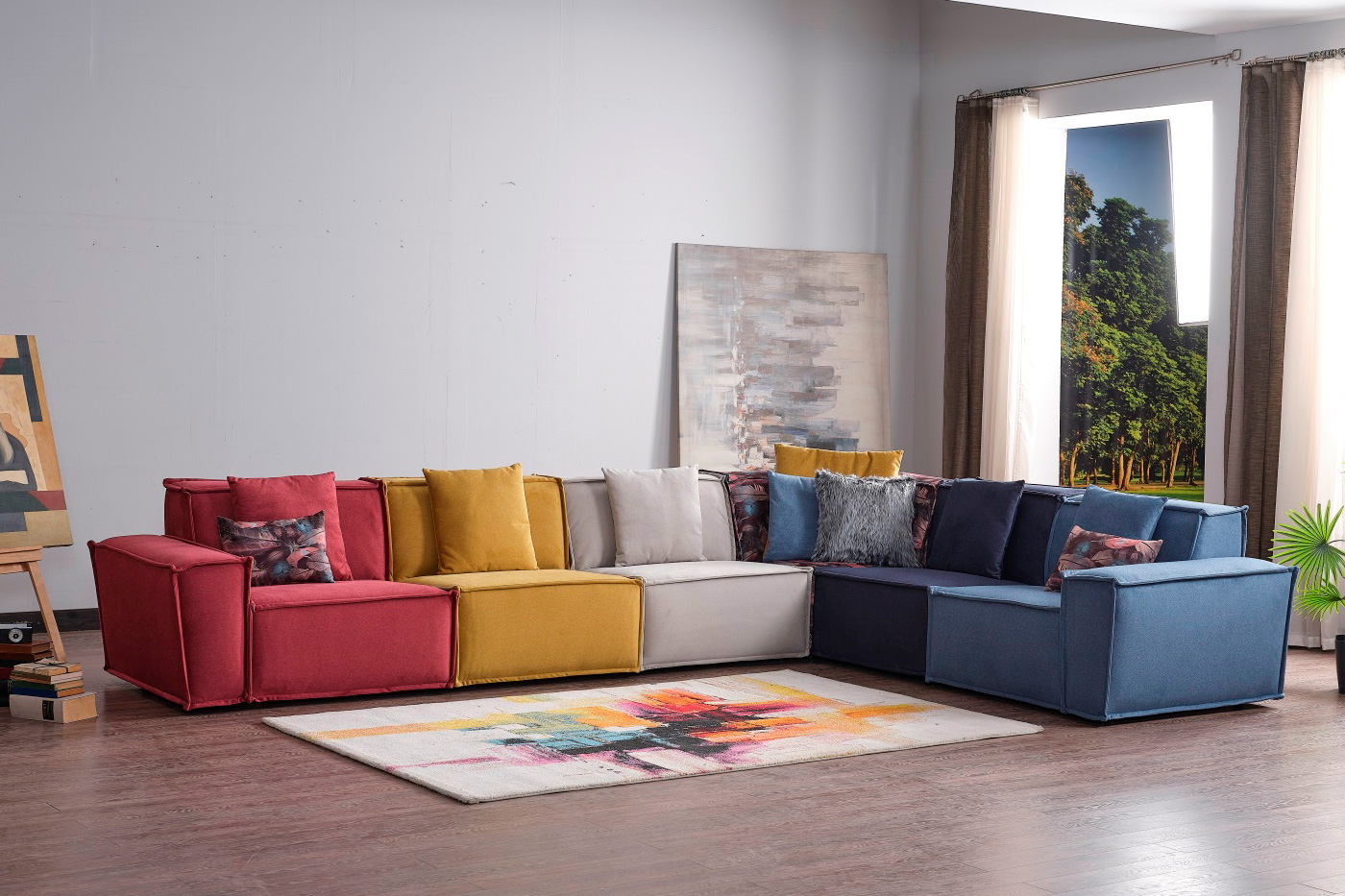 Furnia Padova Modular Sectional with Ottoman - Multicolor, Fabric