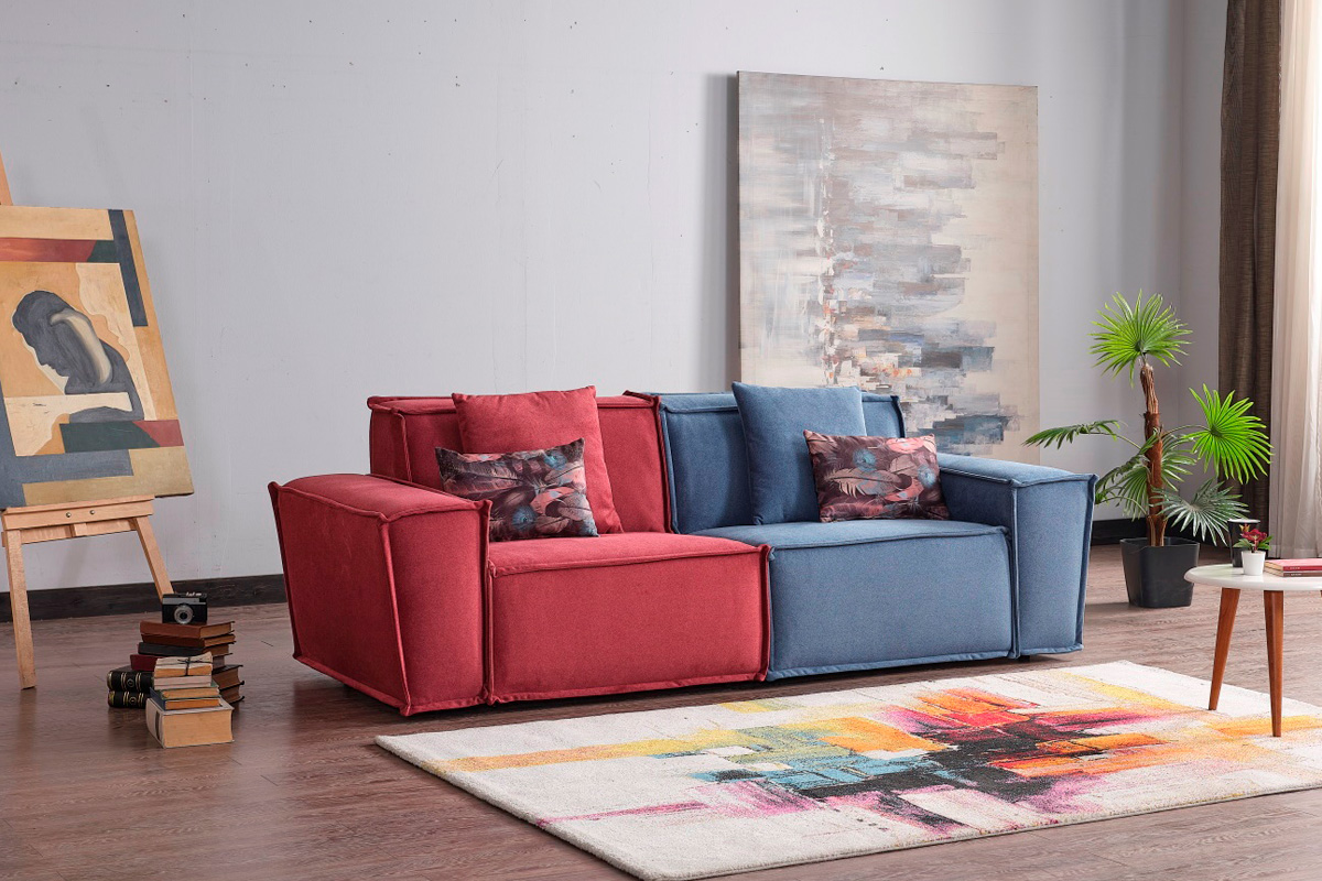 Furnia Padova Modular Sectional with Ottoman - Multicolor, Fabric