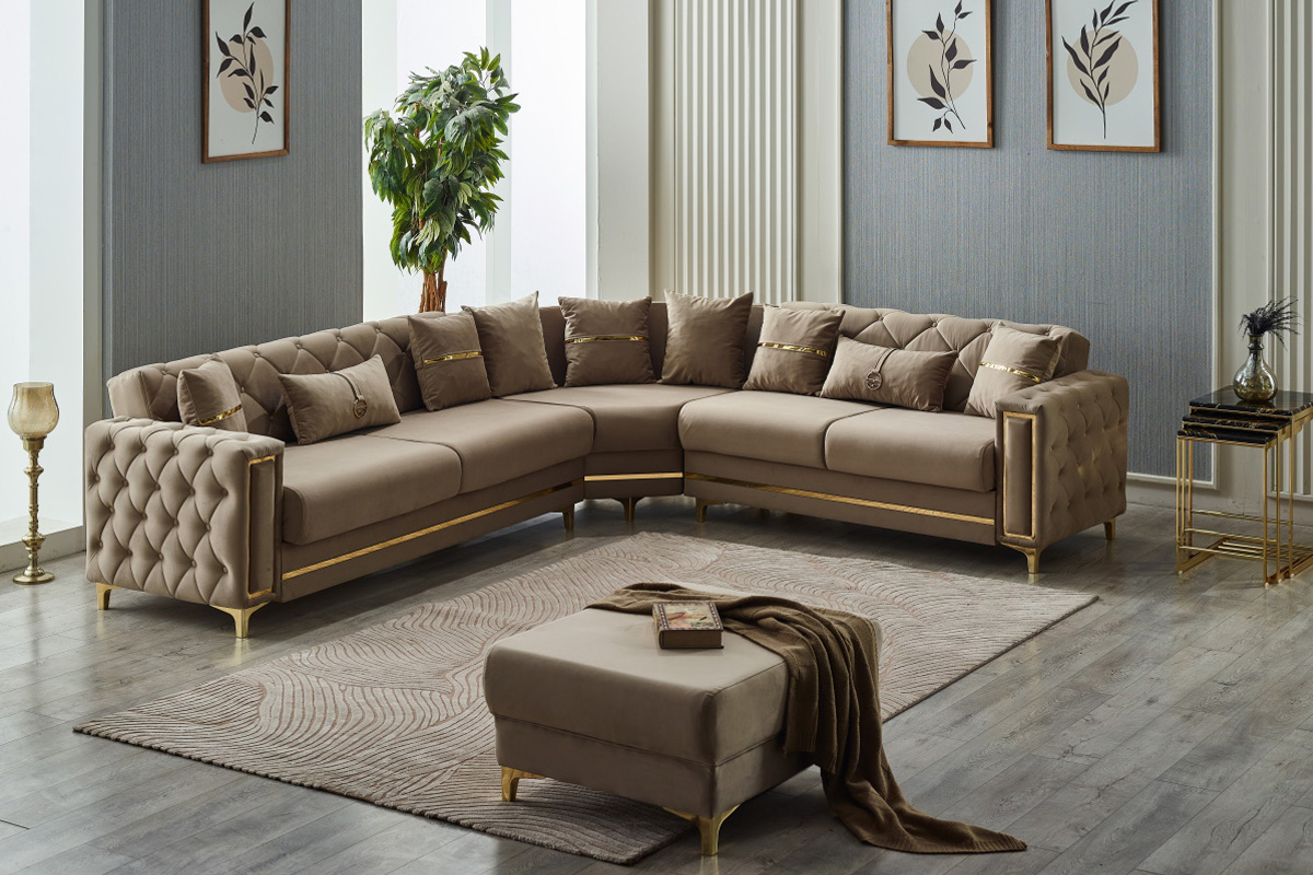 Furnia - Bolivya Modular Right Facing Sectional in Beige, Fabric