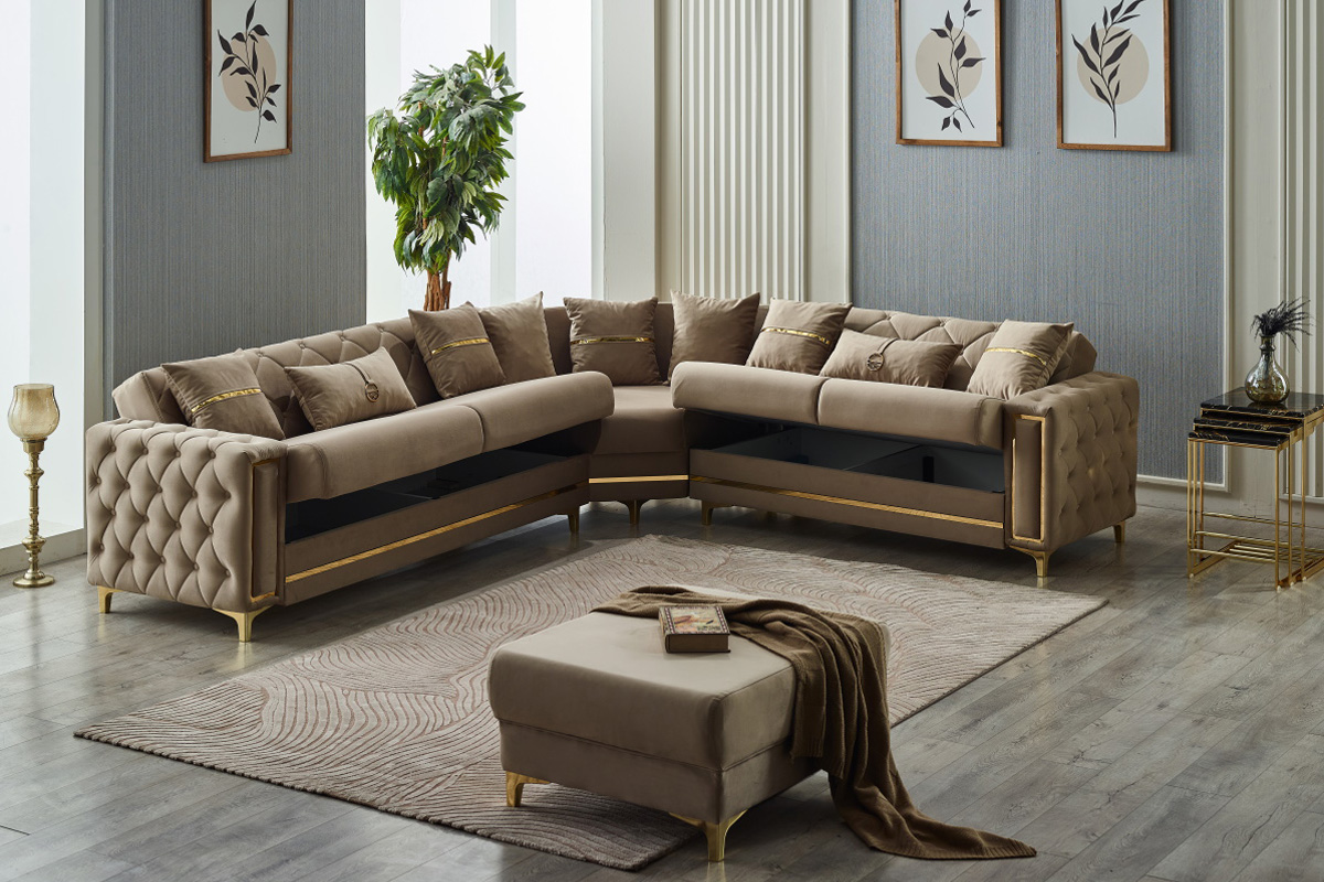 Furnia - Bolivya Modular Right Facing Sectional in Beige, Fabric