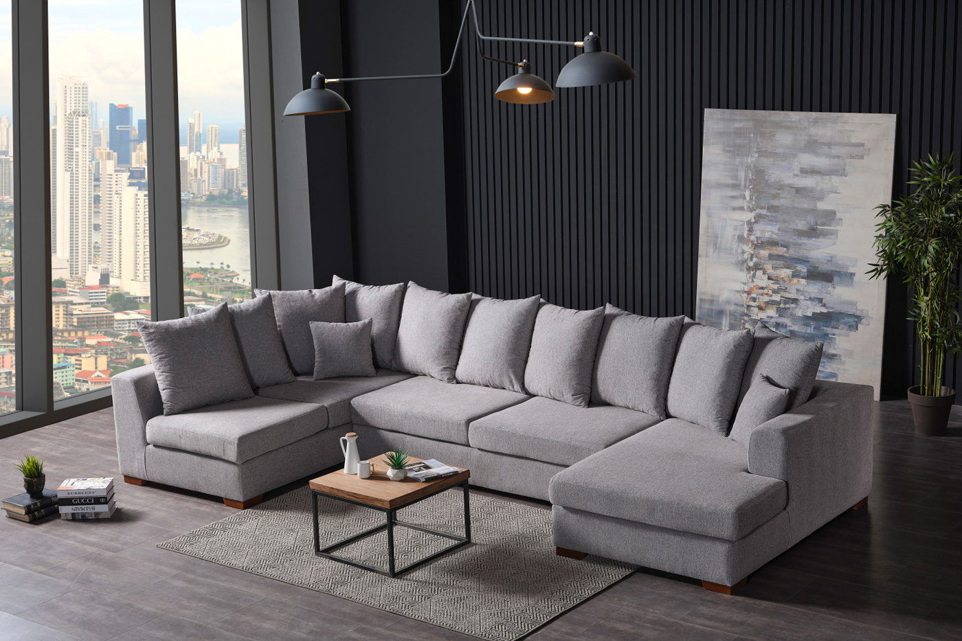 Furnia Havana Modular Right Facing Sectional - Gray, Fabric