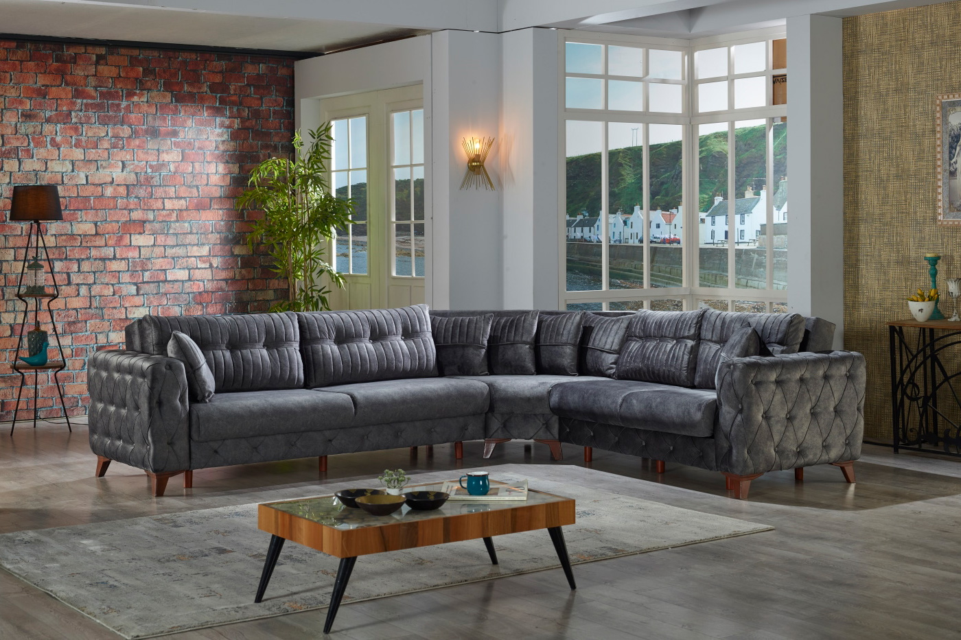 Furnia Lizbon Modular Left Facing Sectional - Gray, Fabric