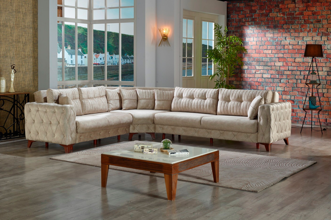 Furnia Lizbon Modular Left Facing Sectional - Cream, Fabric