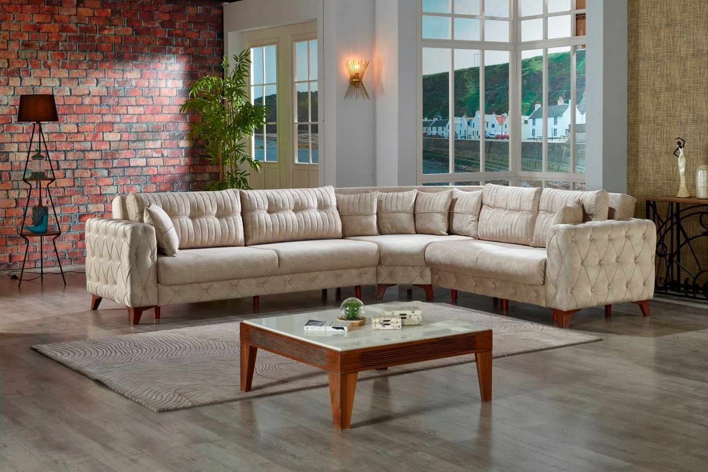 Furnia Lizbon Modular Left Facing Sectional - Cream, Fabric