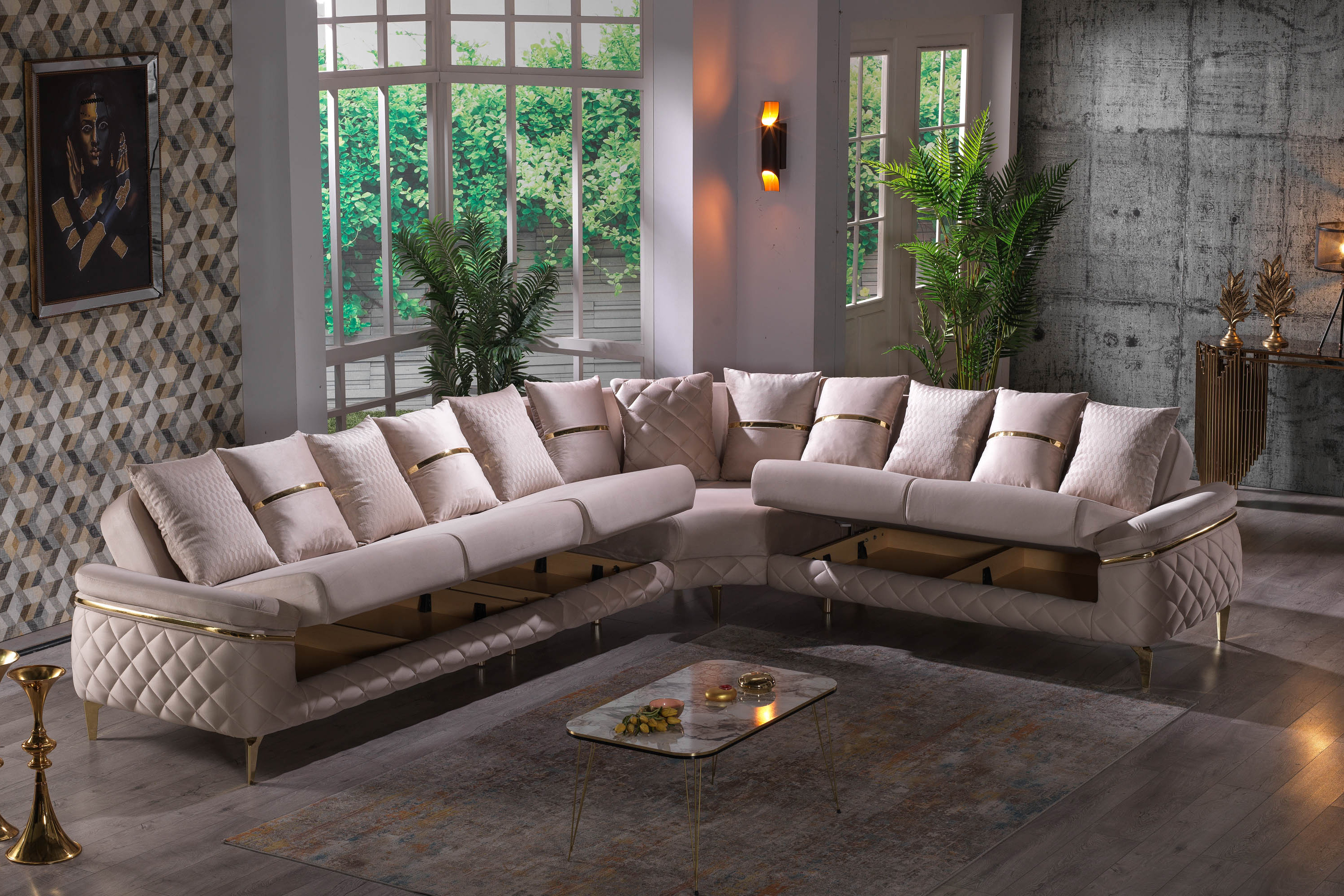 Furnia - Orlando Modular Right Facing Sectional in Cream, Fabric