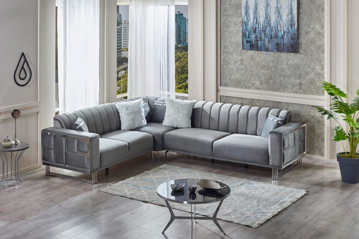 Furnia Puzzle Modular Left Facing Sectional - Light Gray, Fabric