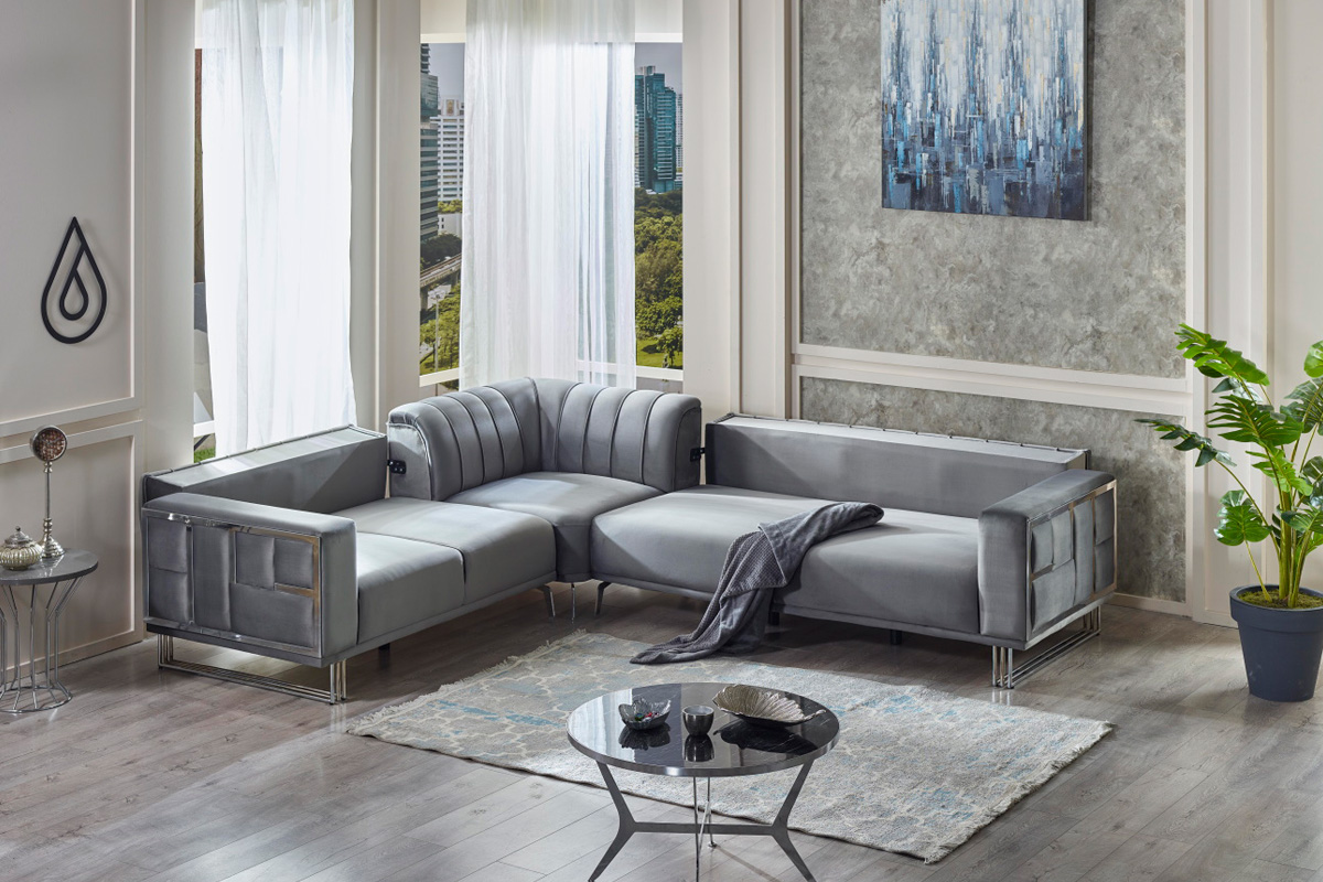 Furnia Puzzle Modular Left Facing Sectional - Light Gray, Fabric