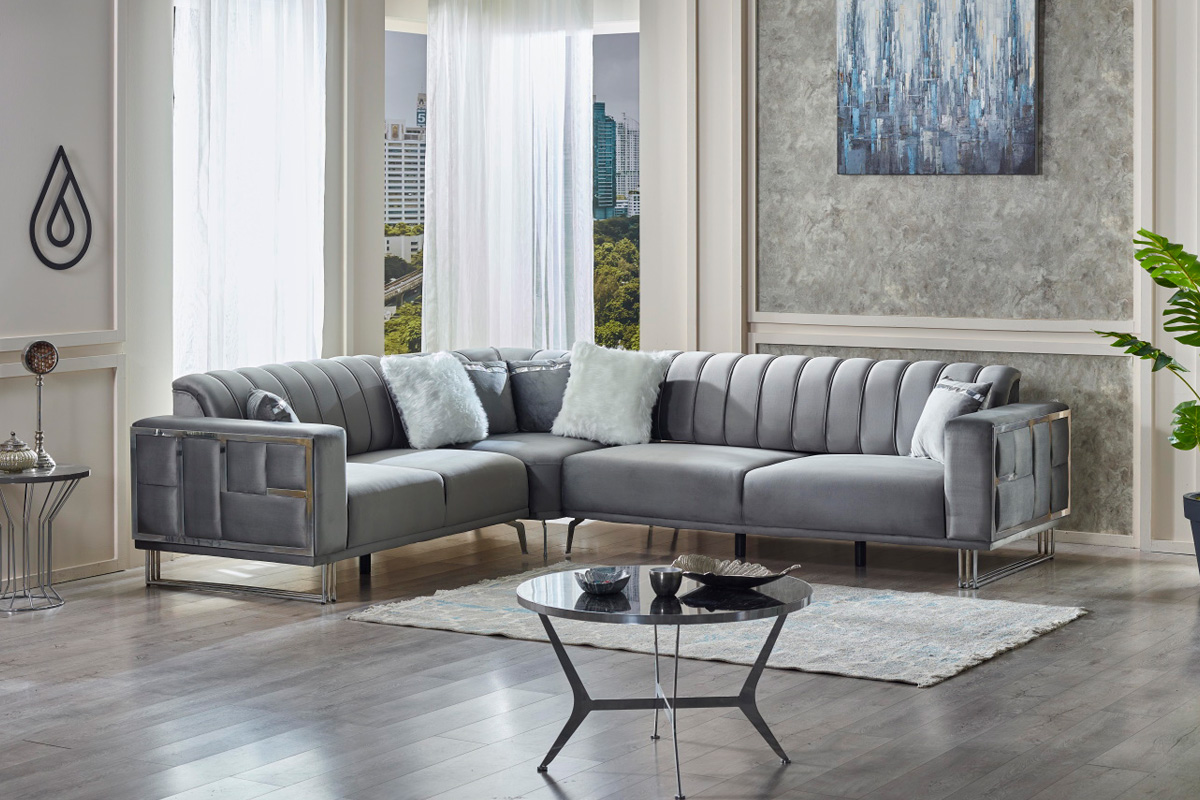 Furnia Puzzle Modular Left Facing Sectional - Light Gray, Fabric