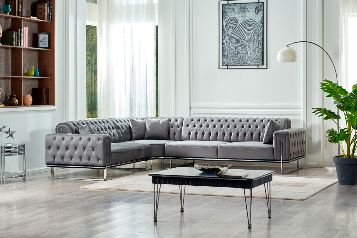 Furnia - Rolex Modular Left Facing Sectional in Gray, Fabric