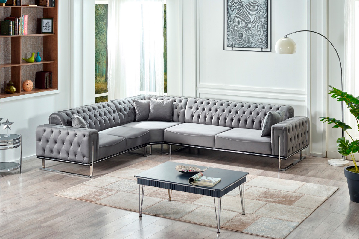 Furnia - Rolex Modular Left Facing Sectional in Gray, Fabric