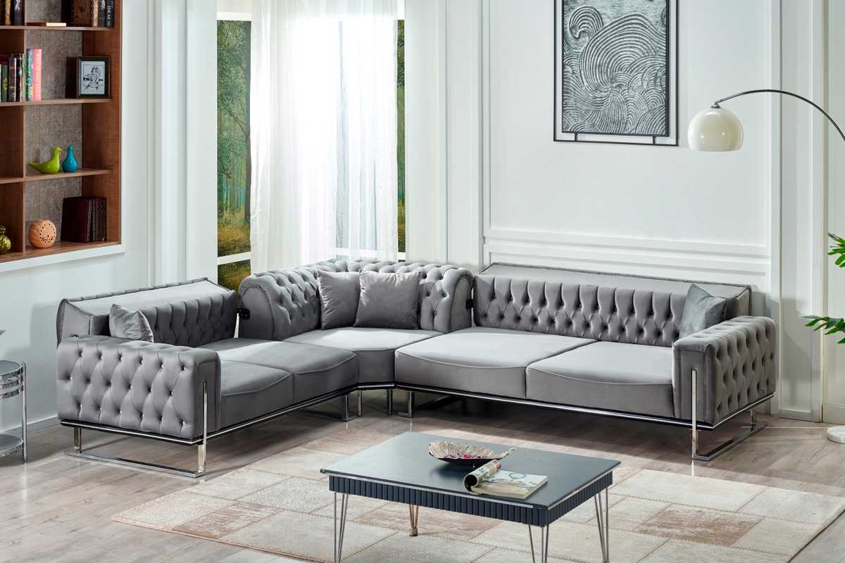 Furnia - Rolex Modular Left Facing Sectional in Gray, Fabric