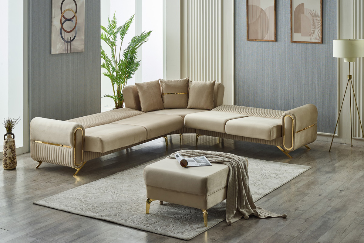 Furnia Royal Modular Right Facing Sectional - Beige, Fabric