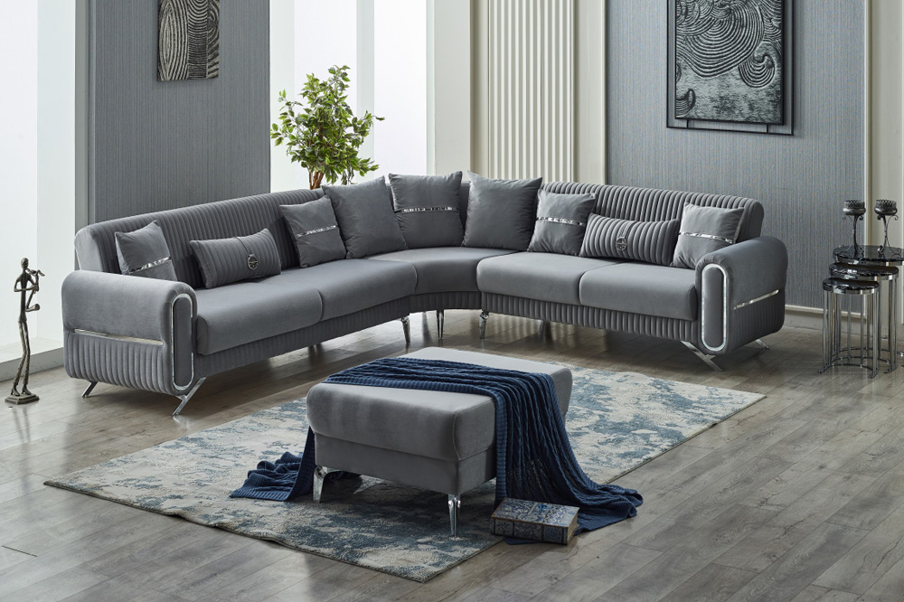 Furnia Royal Modular Right Facing Sectional - Gray, Fabric