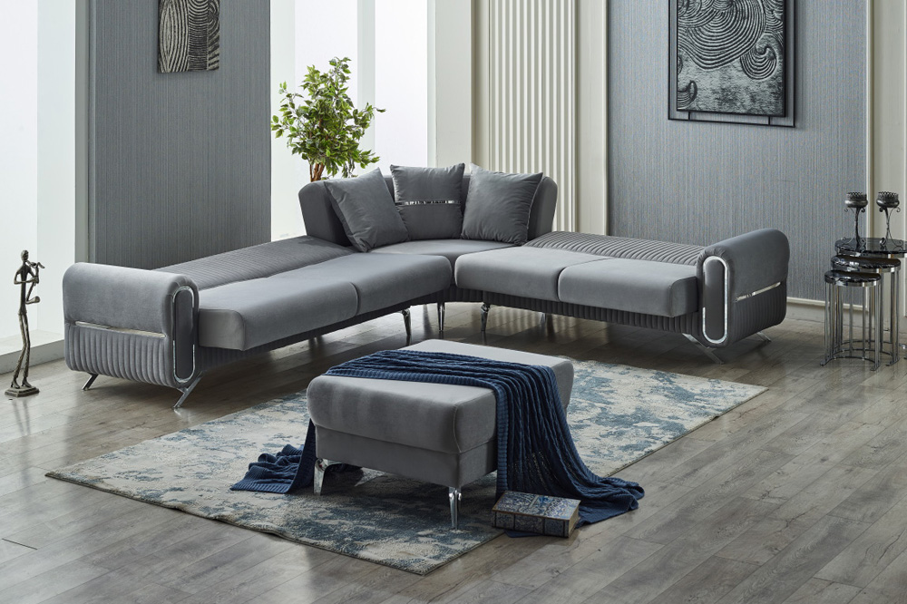 Furnia Royal Modular Right Facing Sectional - Gray, Fabric