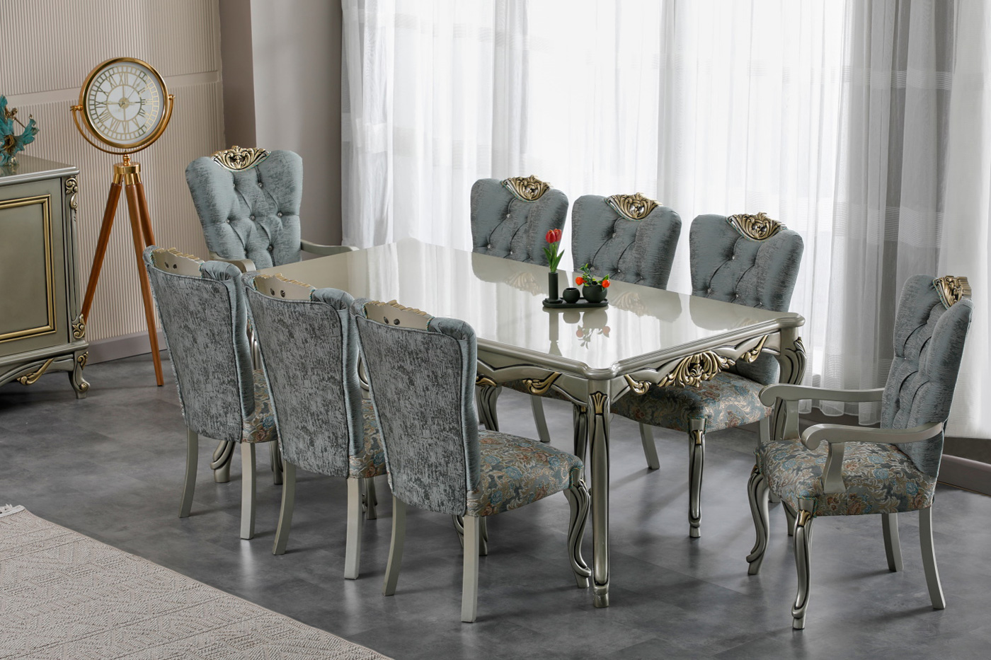 Furnia Buse Dining Table for 8 People - Light Green