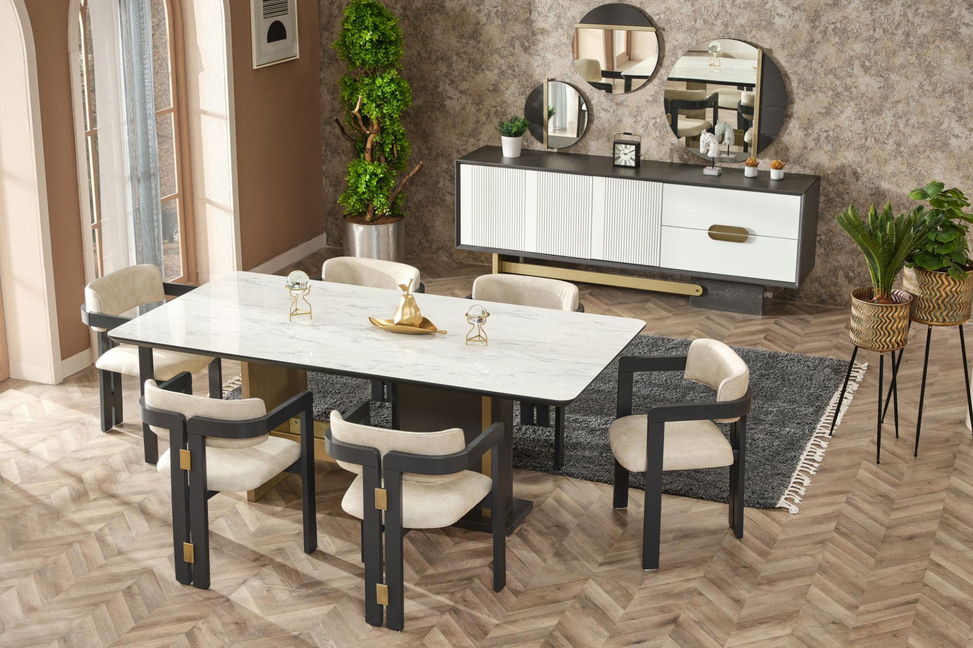 Furnia - Pendik Dining Table in Cream/Gold