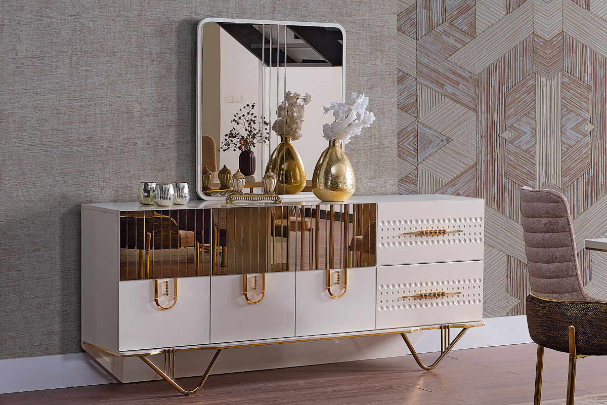 Furnia - Valence Console with Mirror in Cream