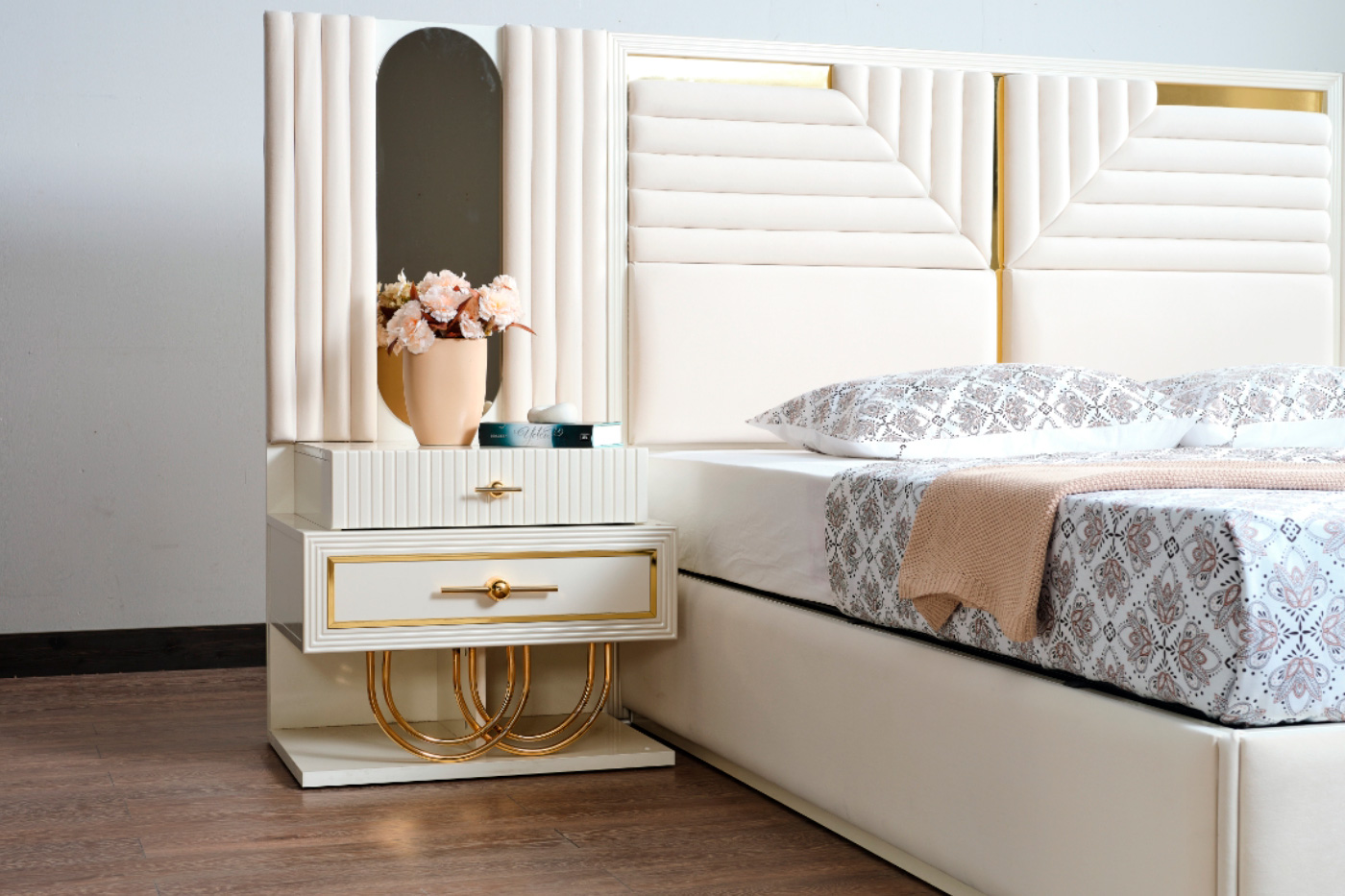 Furnia Marsel King Size Storage Bed - Cream