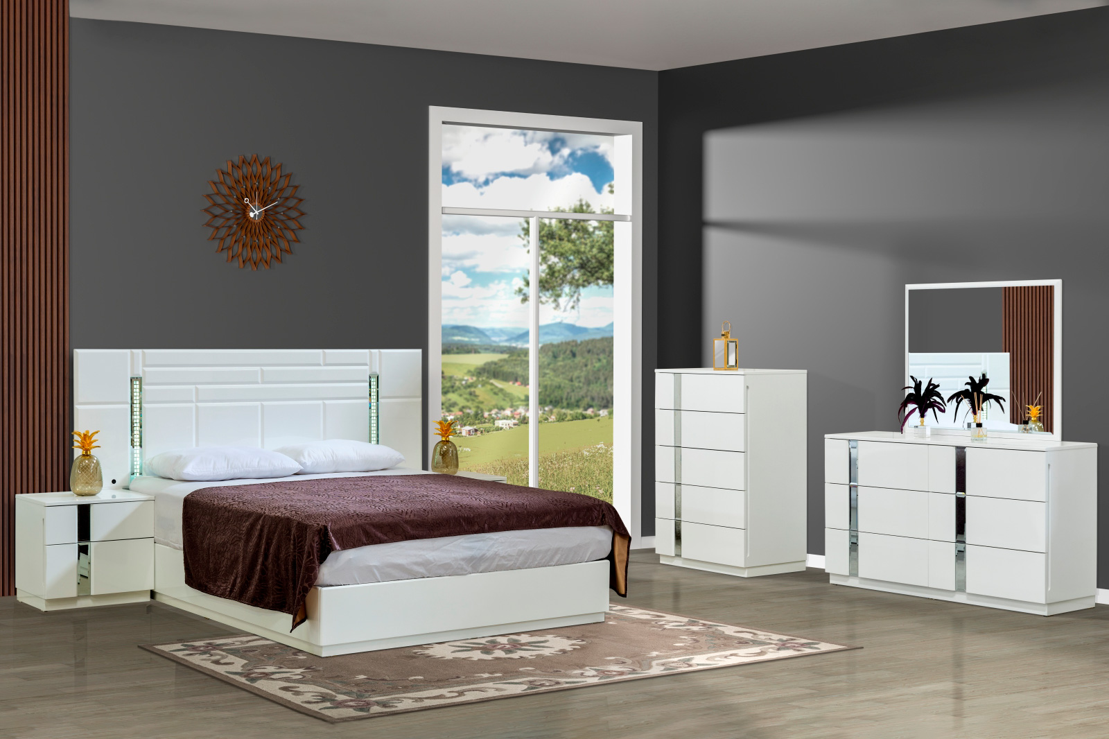 Furnia Sienna King Size Bed with Headboard - White