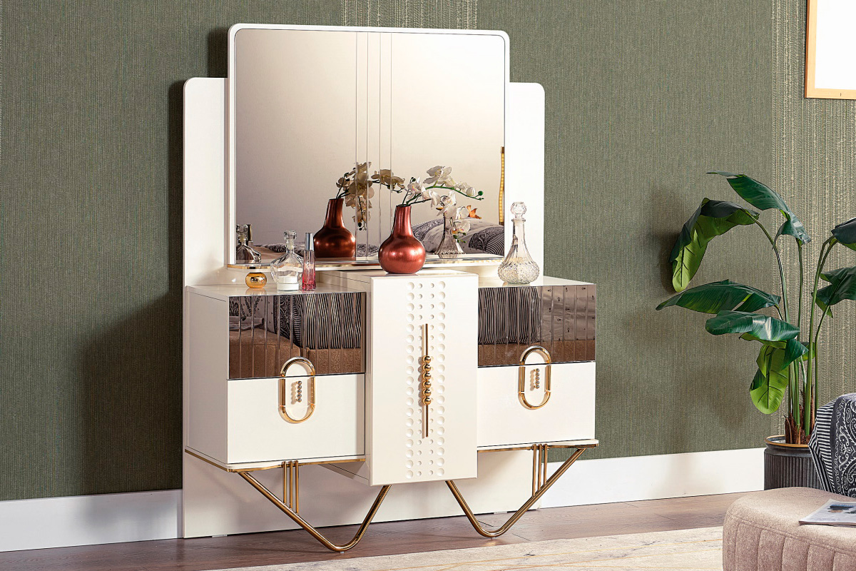 Furnia - Valence Dresser with Mirror in Cream