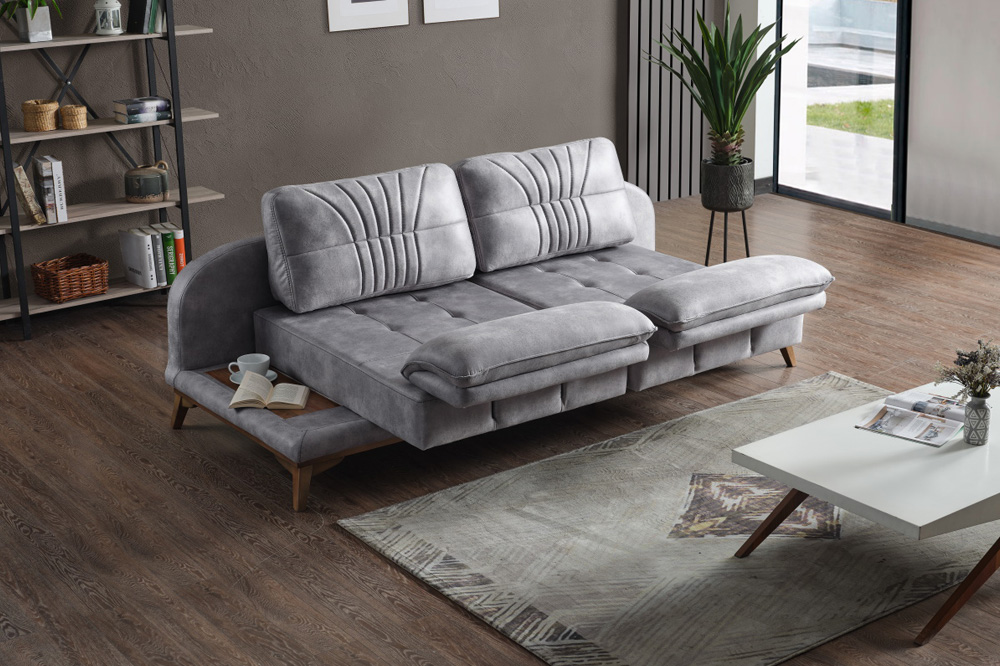 Furnia Golf Convertible Sofa - Silver, Fabric